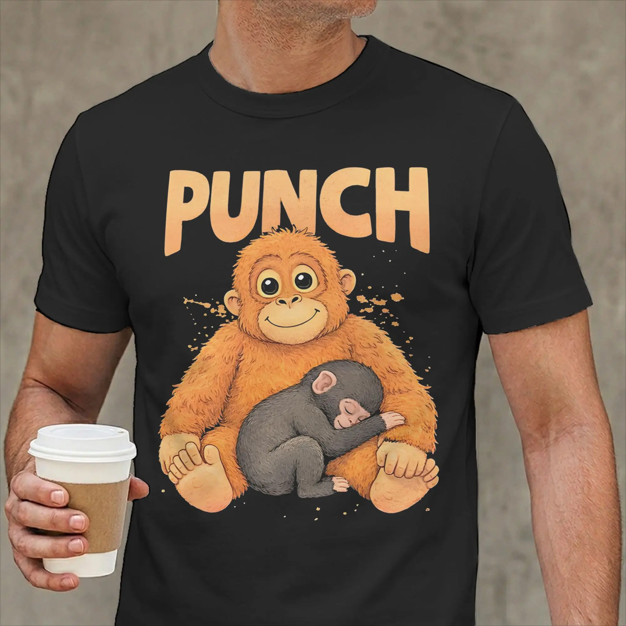 Men Punch Monkey Cute T Shirts  Pure Cotton Tops Funny Short Sleeve Round Neck Tees Classic T-Shirts