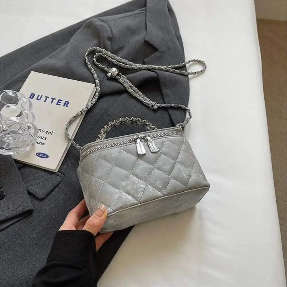 Bloom Sweet Cool Sier Handbag Women High Street Pu Leather Chic Casual Messenger Female Haruku Mini Hand Bag Aesthetic