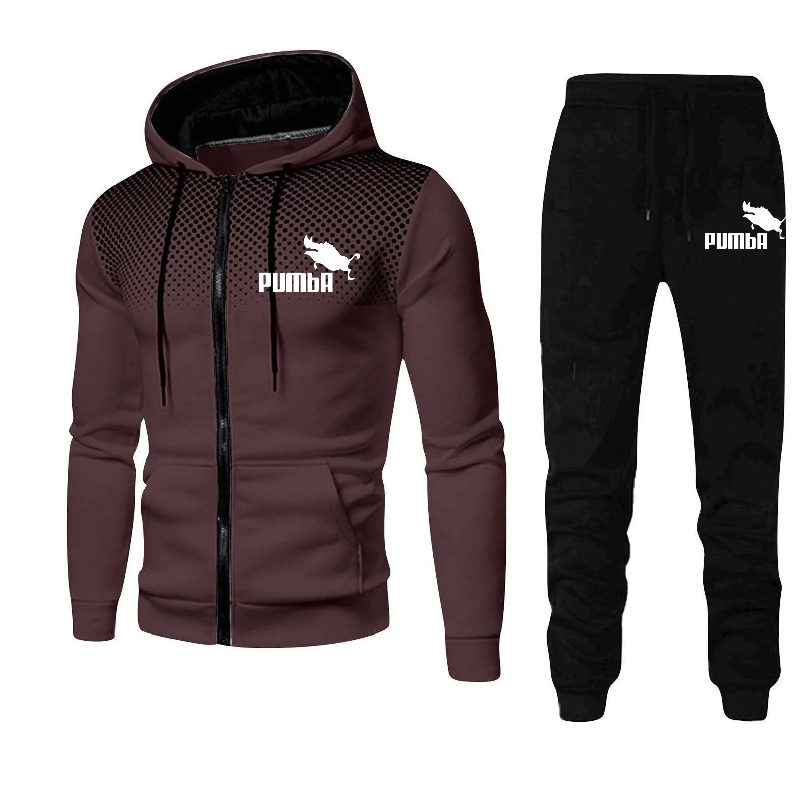 Fashion Print Tracksuit for Men Zipper Hooded Sweatshirt and Sweatpants Two Pieces Suits Male Casual Fitness Jogging Sports Sets