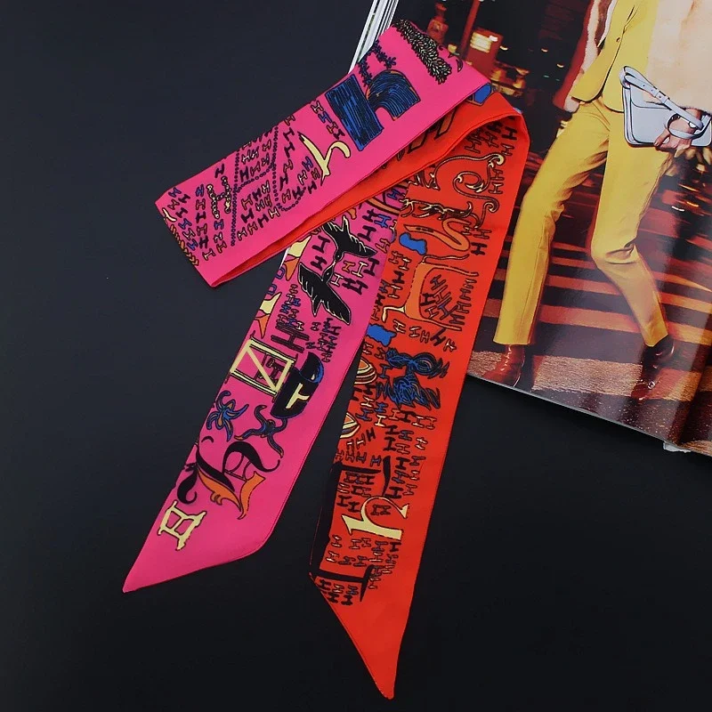 2026 New Fashion Silk Skinny Scarf for Hair Ribbons Women Decoration Twill Silk Wrapping Bag Ties Silk Scarf Small Scarves image 5