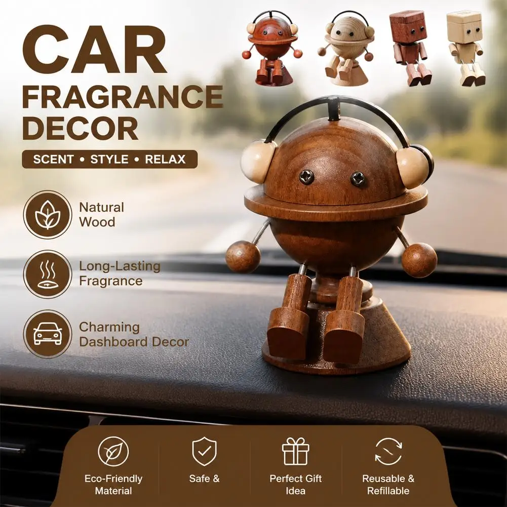 Wooden Character Car Aroma Diffuser Car Air Freshener Wobbling Featuring Leg Shaking Shaking wooden Man Figurine Action