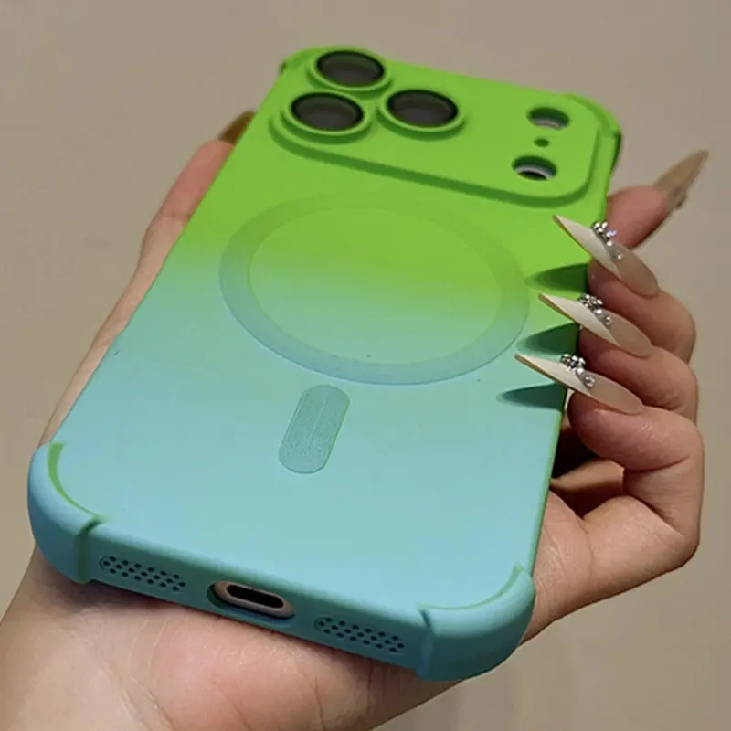 

Gradient Colors Magnetic Shockproof Silicone Case For iPhone 17 16 15 14 13 12 Pro Max Plus For Magsafe Wireless Charge Cover