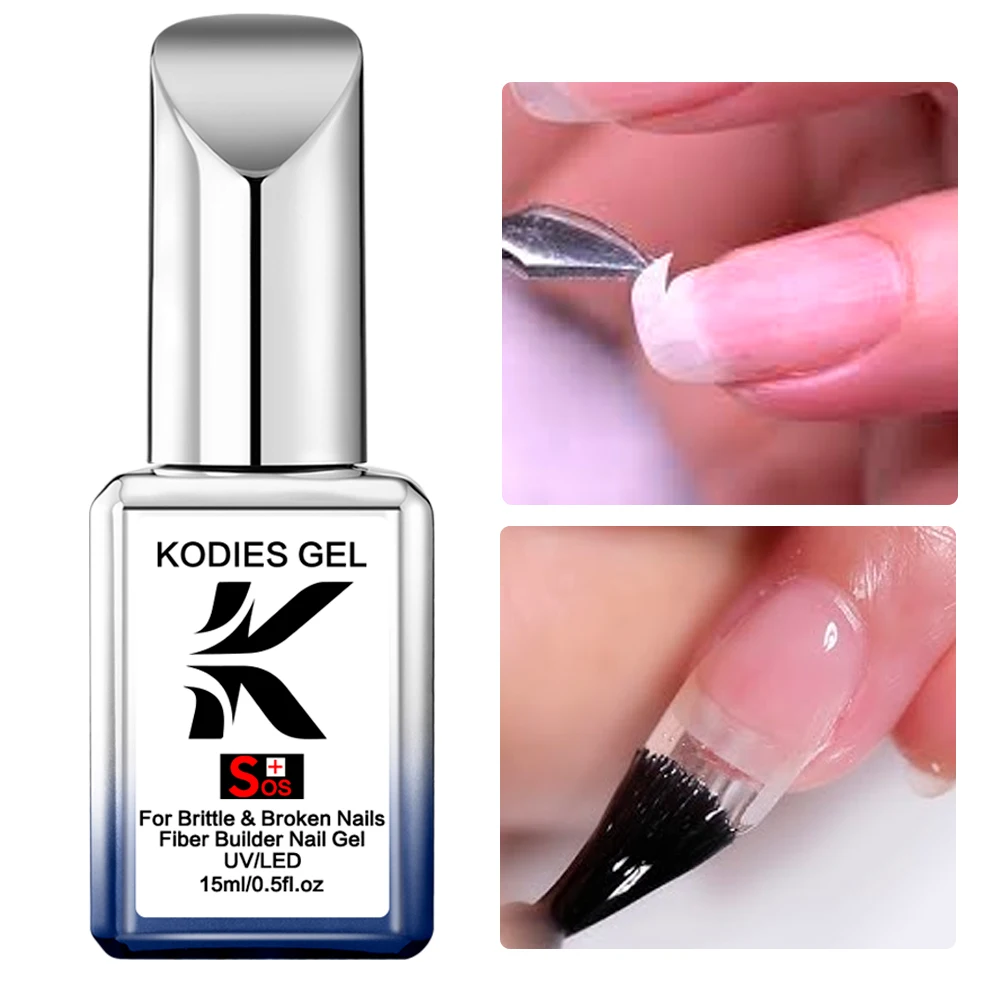 KODIES GEL SOS Fiber Builder Nail Gel In A Bottle 15ML UV Semi Permanent Clear Pink Nail Strengthener Extension Construction Gel