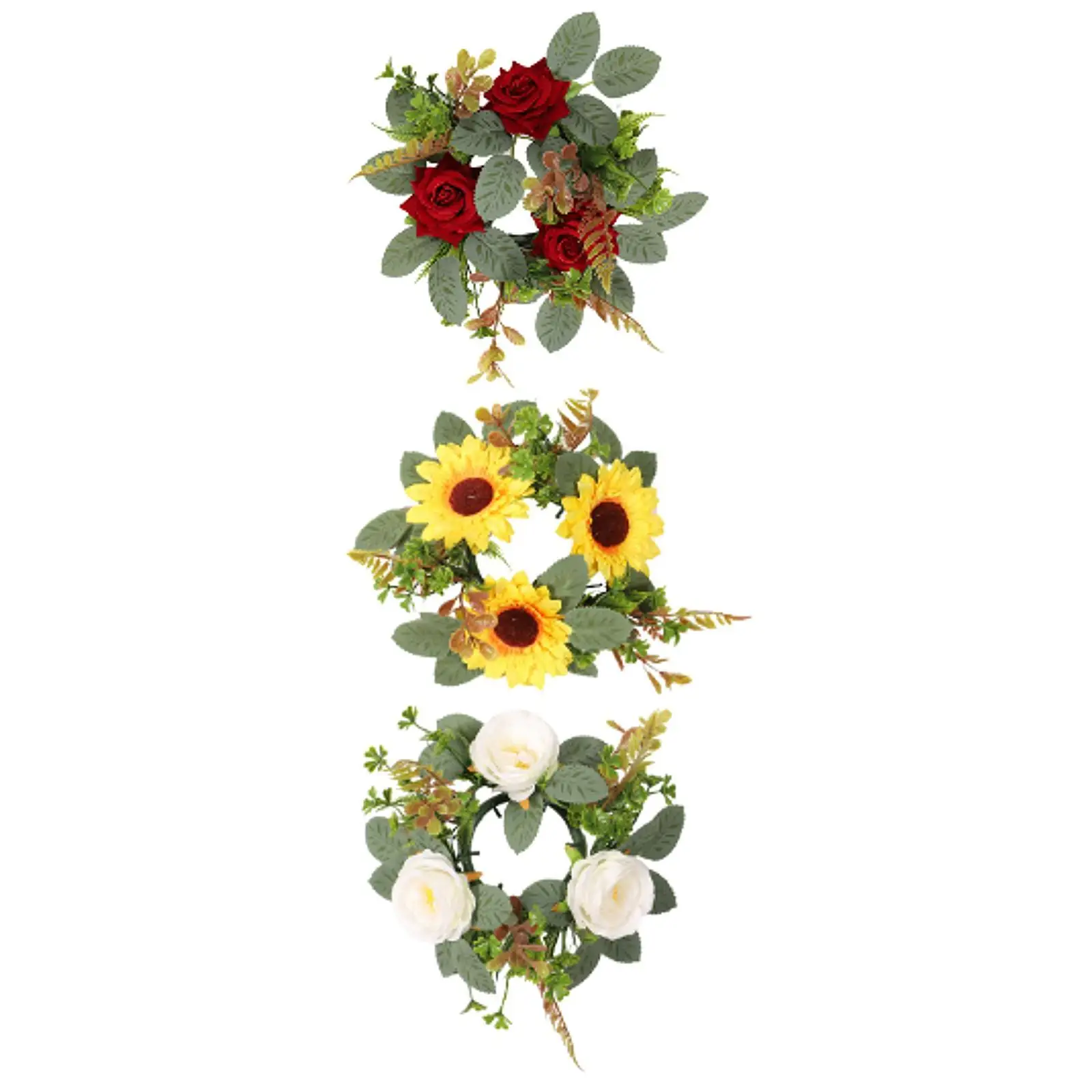 Pillar Candle Artificial Wreath Pillar Candle Holder Ornament Christmas Candle Wreath for Tabletop Christmas Door Home