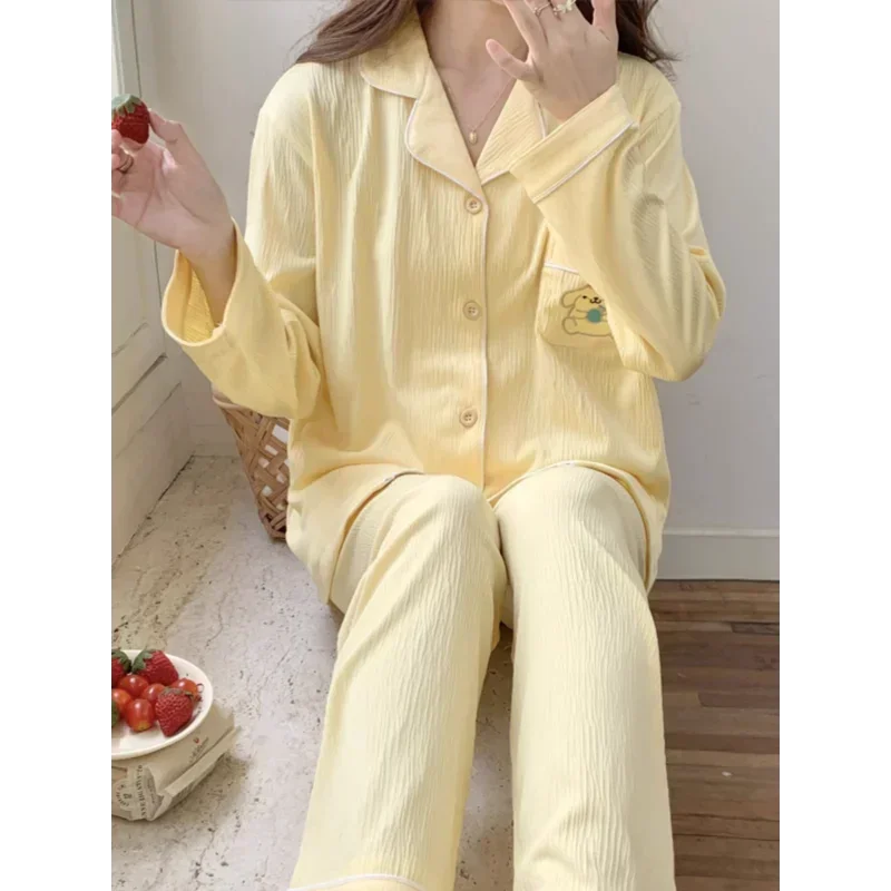 Sanrio Pudding Hund Seide Pyjama Damen Herbst reine Baumwolle Langarmhose lässige Damen Pyjamas Lounge wear Pyjamas Set