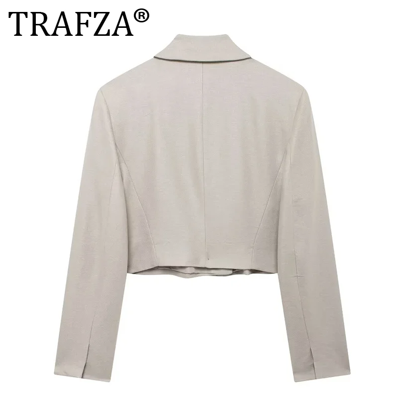 TRAFZA Vintage Frauen Anzug Solide V-ausschnitt Taste Kurzen Blazer Schärpen Gerade Mini Rock Shorts Mode 2024 Herbst Büro Tragen Set