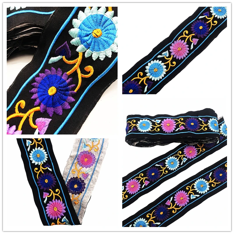 4 - 12CM Wide Colorful Flower Embroidery Lace Ribbon Handmade DIY Garment Collar Cuff Shoes Hat Bags Decoration Fabric