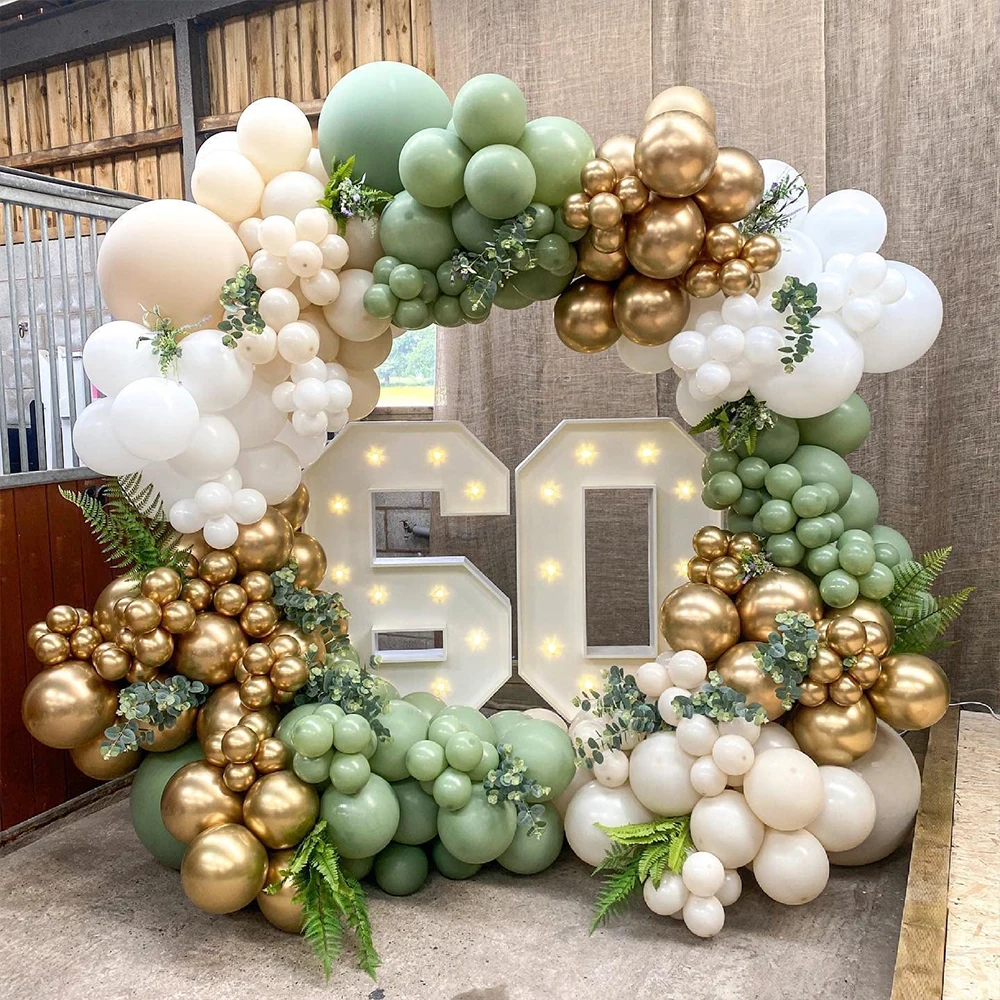 

1 Set Bean Green Balloons Garland Arch Sand White Metallic Gold White Balloon Wedding Birthday Party Background Decoration