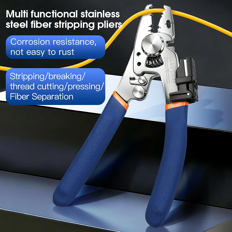 COMPTYCO F9 Optical Fiber Cable Stripping Pliers FTTH Tool Multifunctional Stainless Steel Fiber Optic Stripper With Wiping Clip