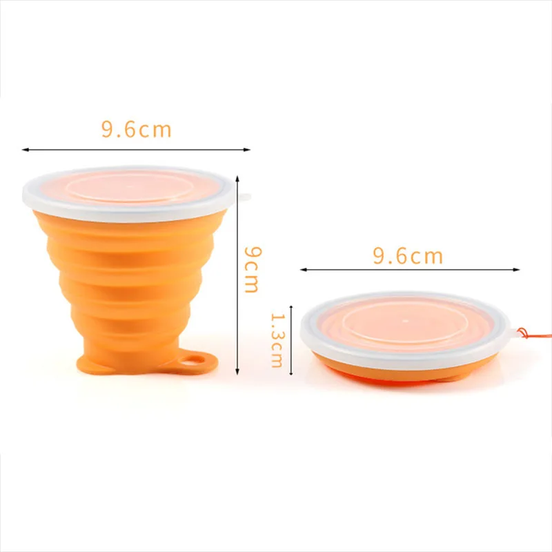 270MLMini Retractable Cup  Folding Cup SiliconeOutdoor Travel  Portable Teacup Coffee Drinking Mug with Lid