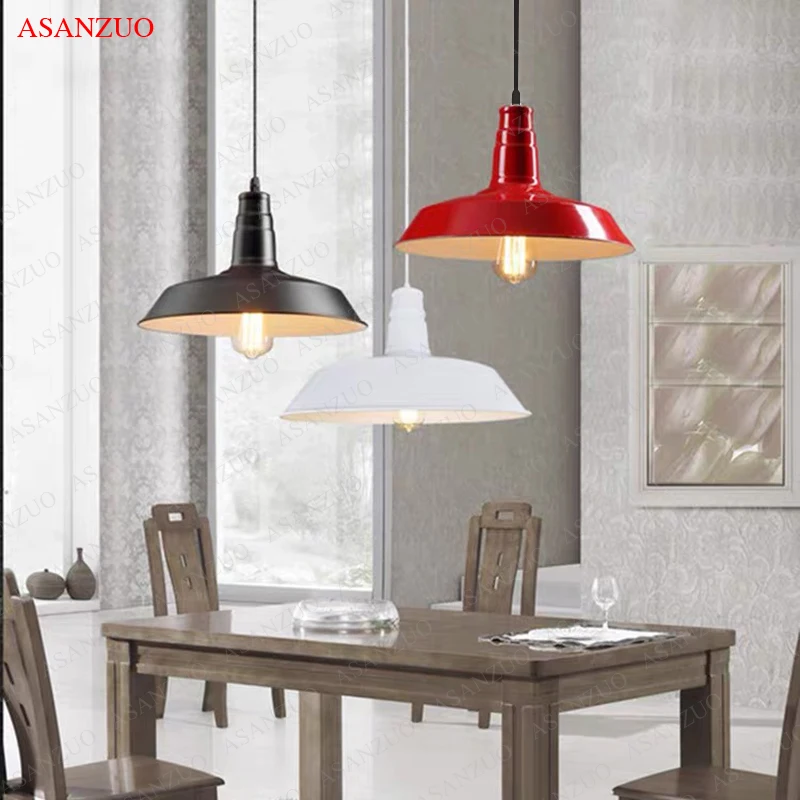 LOFT Retro Industrial Style Iron Art Pendant Light Creative Restaurant Cafe Bar Single Head Pot Lid Light Black White Red Pendan