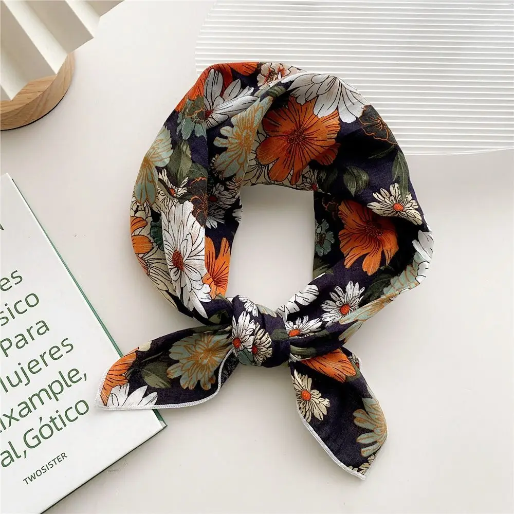 

Flower Headband Cotton Linen Square Scarf Pastoral Style Head Scarf Floral Kerchief Scarf Accessories Neckerchief