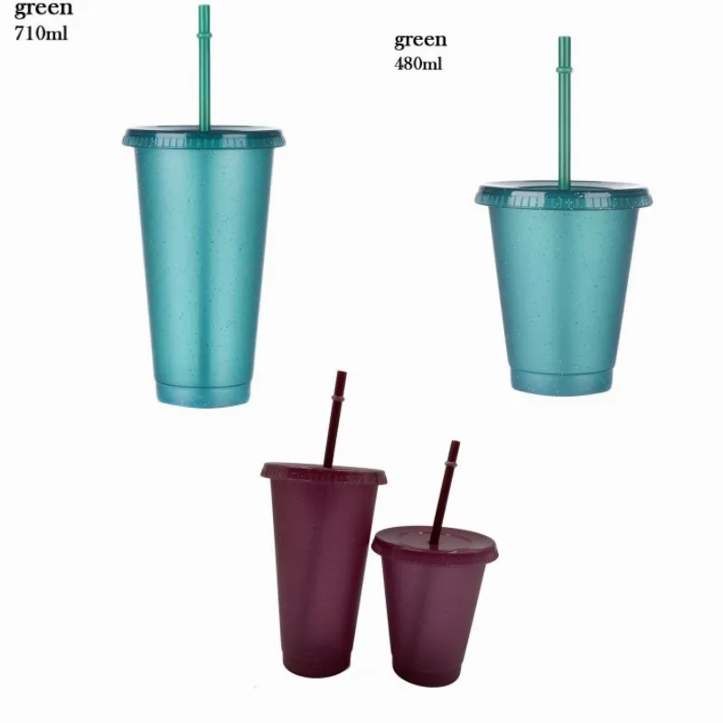 Reusable Flash Powder Straws Cup with Lid Drinking Water Bottles Hard  Plastic Outdoor Sport Coffee Mugs Leak Proof Drinkware