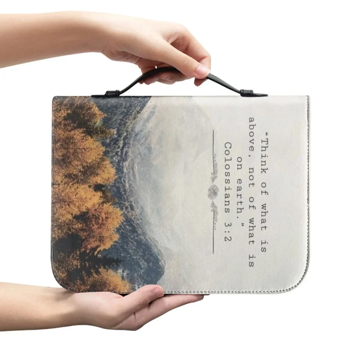 Hand Zipper Bible Storage Bag Leather Pretty Landscape Printing Bible Study Totes New Fashion Church Prayer Bible Case Feminina