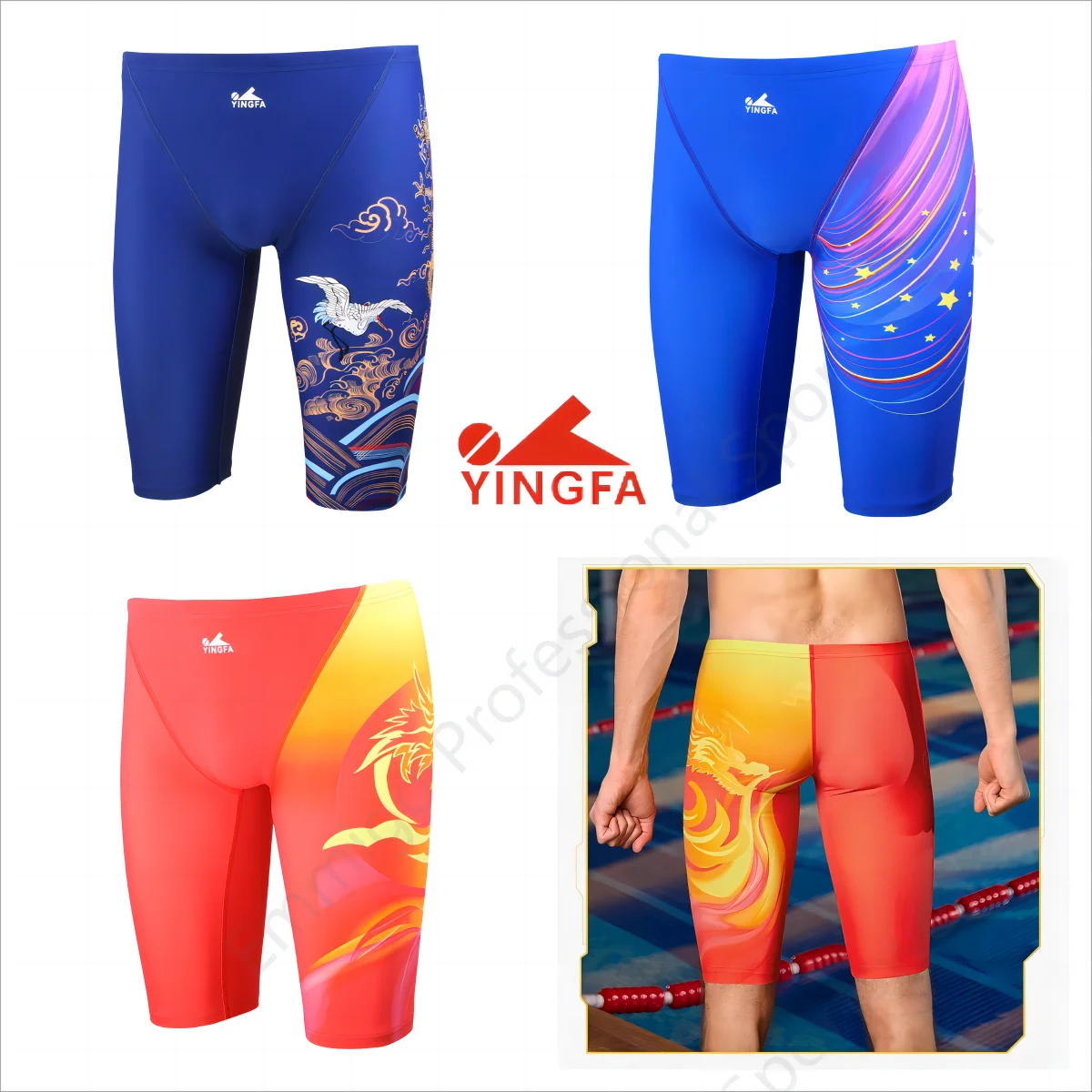 New YINGFA Mens Swimwear Waterproof Chlorine Resistant Racing Swimming Trunks Boy's Competition Training Swimming Jammer