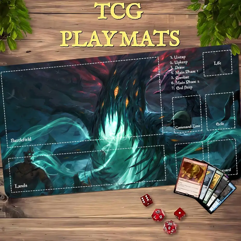 Playmat TCG Playmat Abyss Green Glow Dragon Mouse Mat Anti-Slip Durable Stitched Edge 35X60CM Desk Mat Tapete Magic Card Game