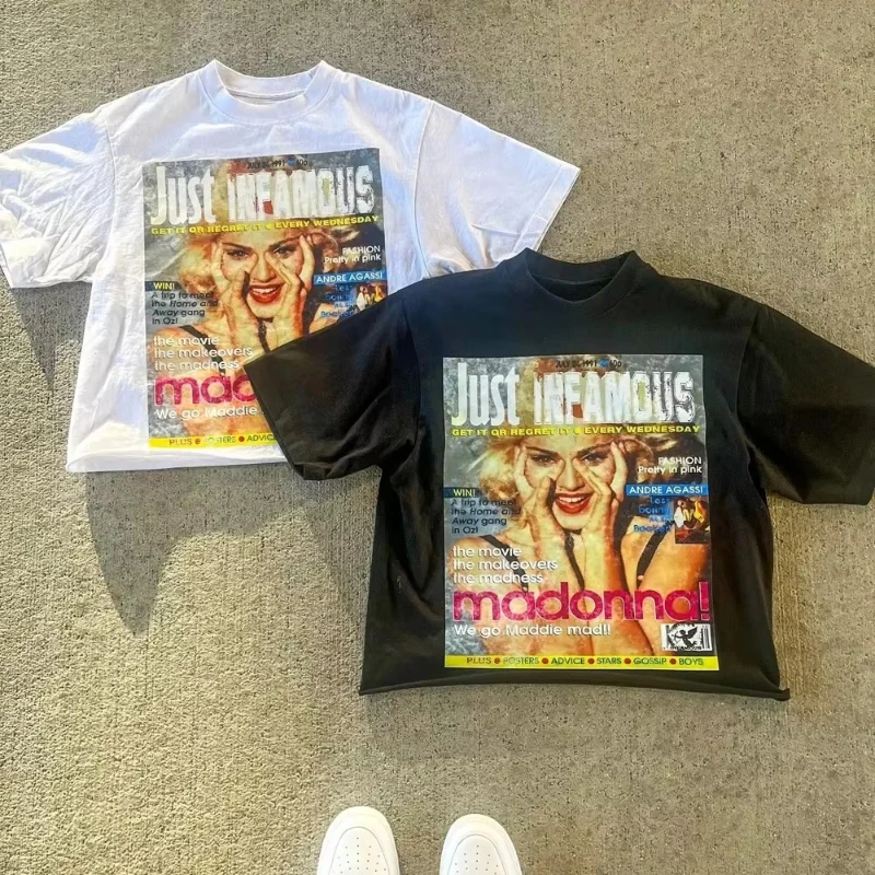 

Harajuku American Newspaper Graphic Print Y2k Oversized Cotton T-Shirt Couple Pro Choice Gothic Streetwear Vintage Men Women Top