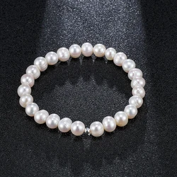 Natural Freshwater Pearls Punch Oval Shape Elastic Rope Bracelet 6-7mm Bangle Fashion Classic Style Jewelry Hot Gifts for Women