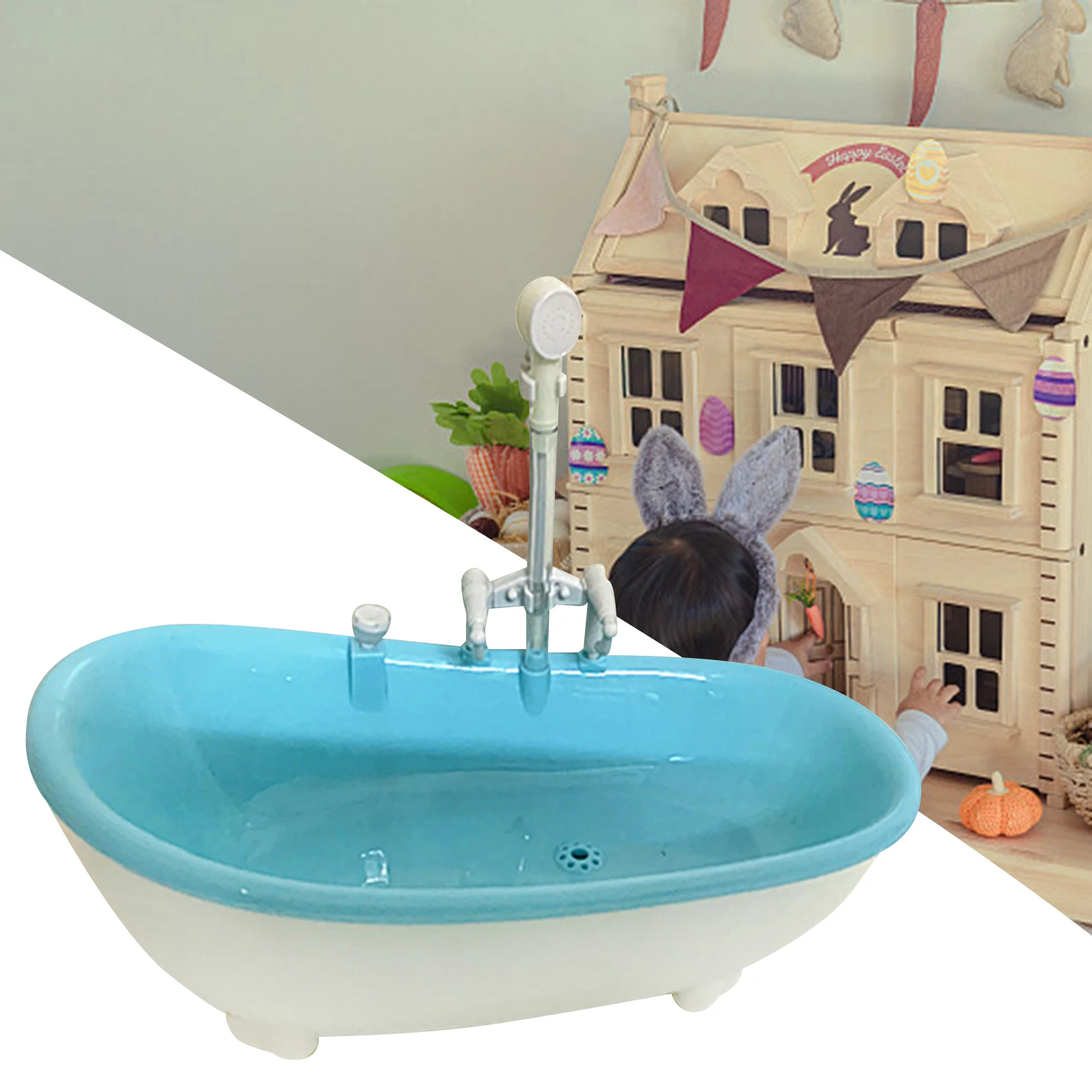 1/6 Dollhouse Bathtub Dollhouse Decoration Doll Miniature Dollhouse Pretend Toys Simulation Bathroom Accessories for Kids Gifts