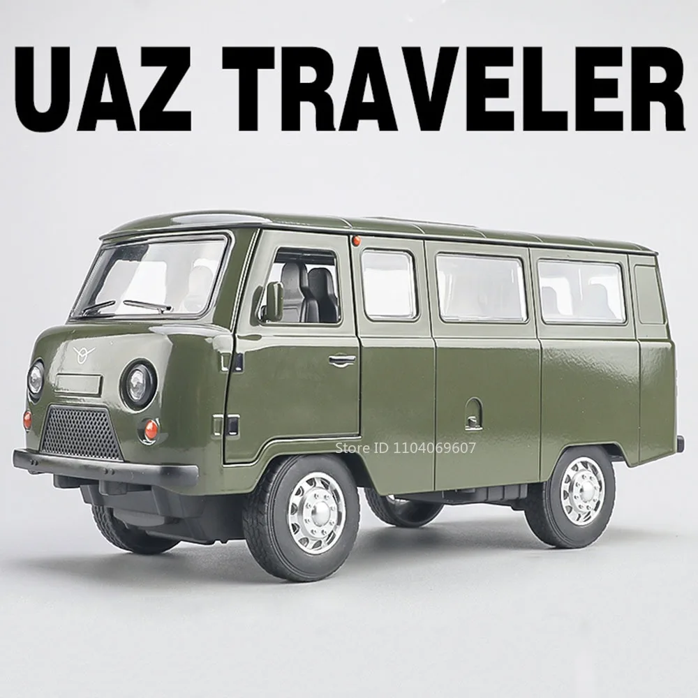 

1:18 РОССИЯ УАЗ ТRAVELER VAN Модель игрушечного автомобиля из сплава, литой под давлением УАЗ HUNTER, внедорожники, звуковой свет, двери, открытые для мальчиков, подарки