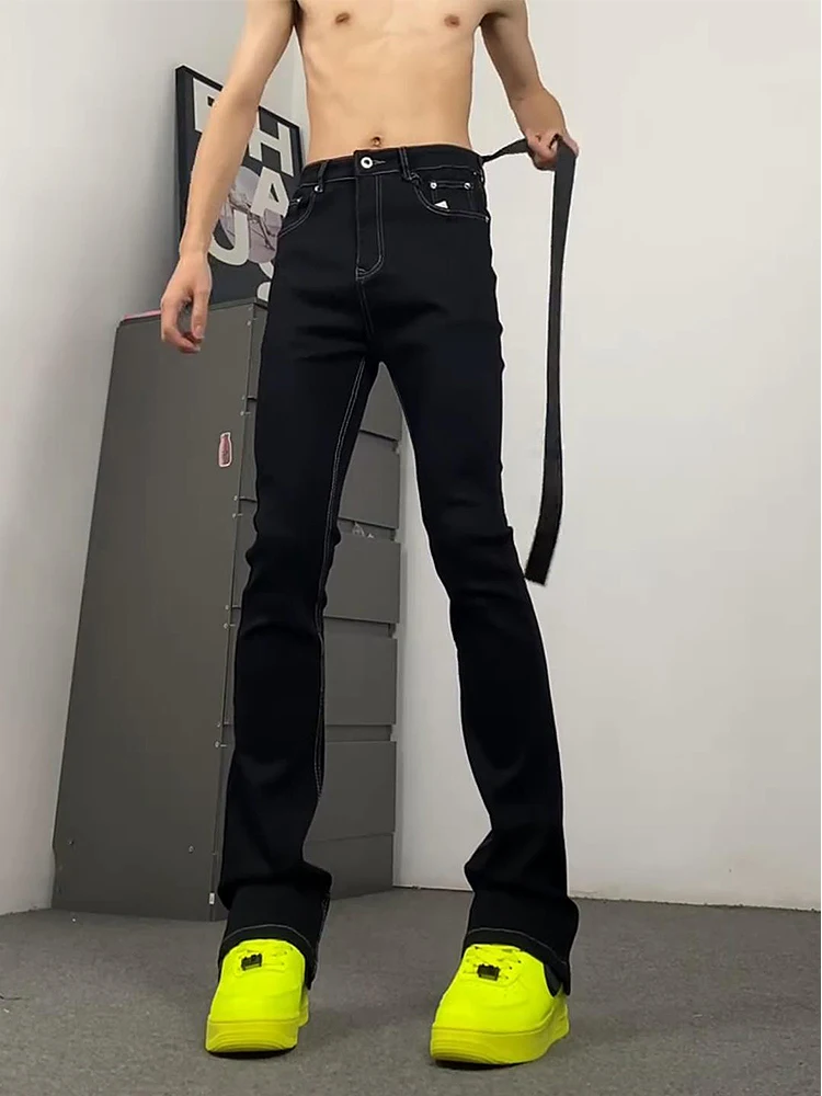 

Мужские джинсы American Vibe с высокой талией, расклешенные, модные, из черного денима, летние, прямые, на молнии, повседневные