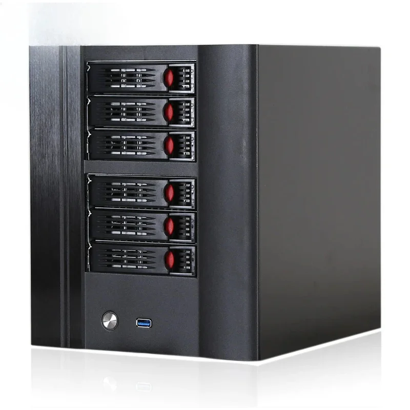 NAS 6-Disk Black Group Glow 1.2 Steel Plate Aluminum Alloy Panel Hot Swappable Storage Chassis