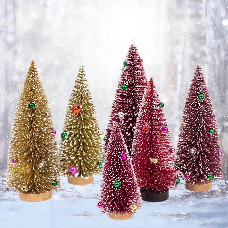 Snow Frost Colorful Pine Needle Powdered Mini Christmas Tree Small Pine Tree Diy Craft Desktop Decoration Christmas Ornaments