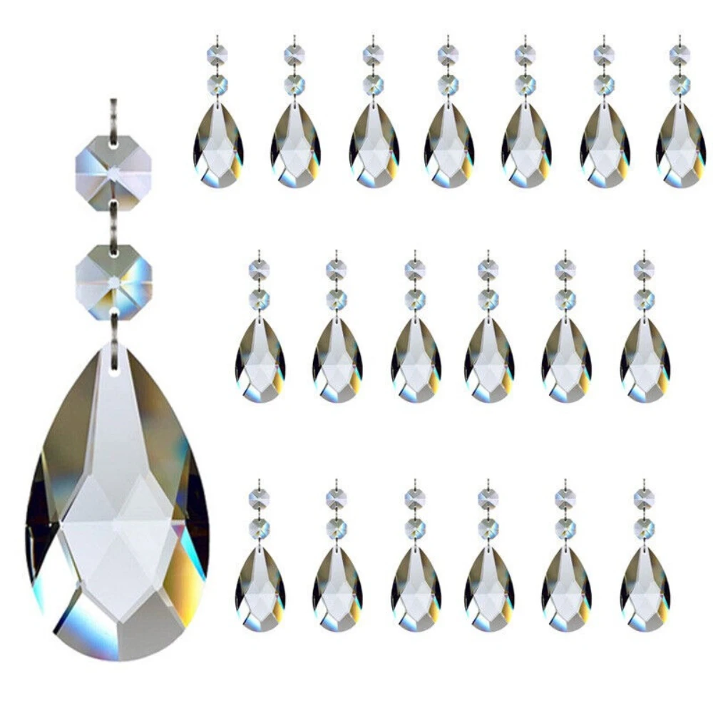 

5pcs Clear Crystal Glass 50mm Pendants Chandelier Prisms W/ Octagon Ornaments Diy Suncatcher Lighting Parts Curtain Accessories