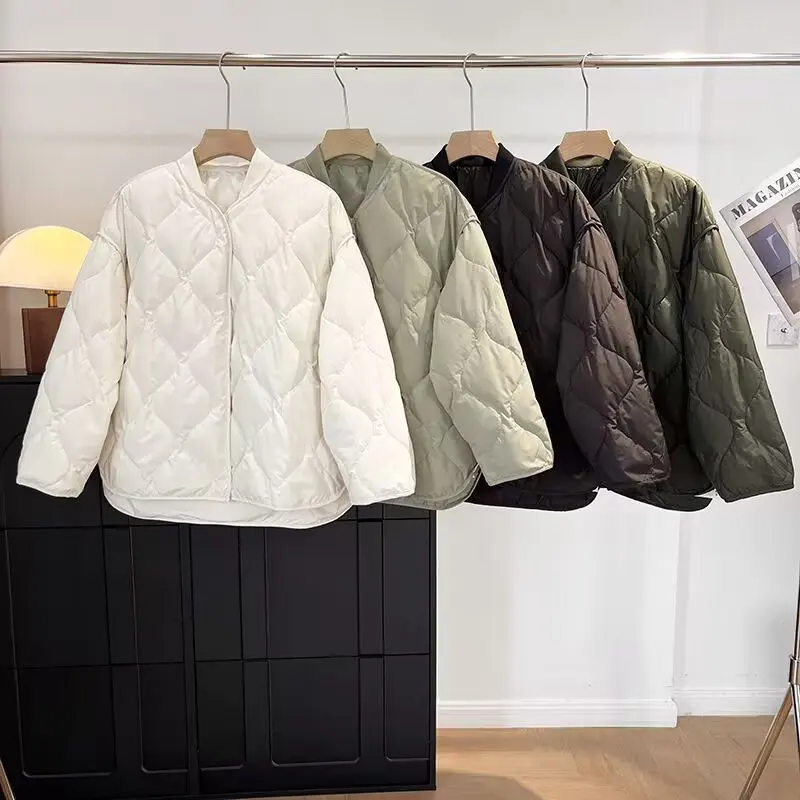

European and American 2025 women's loose-fitting rhombus texture quilted down jackets autumn new lightweight jackets