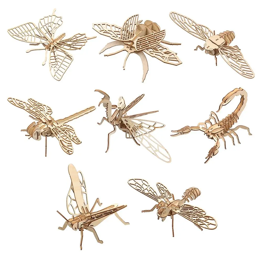 8 Styles jouet d'assemblage éducatif Puzzle en bois fait à la main bricolage planche de Puzzle Montessori 3D Puzzle bois insecte Animal
