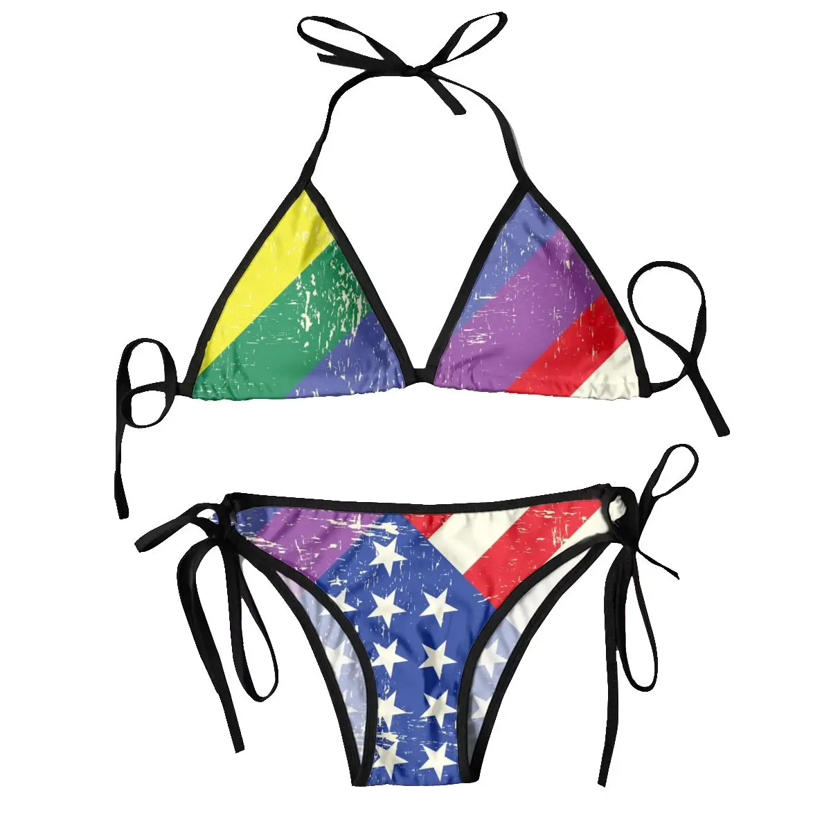 

Sexy Bikini 2022 USA And Gay Grunge Flag Swimsuit Women Swimwear Bikini Set Bathing Suit Beach Wear