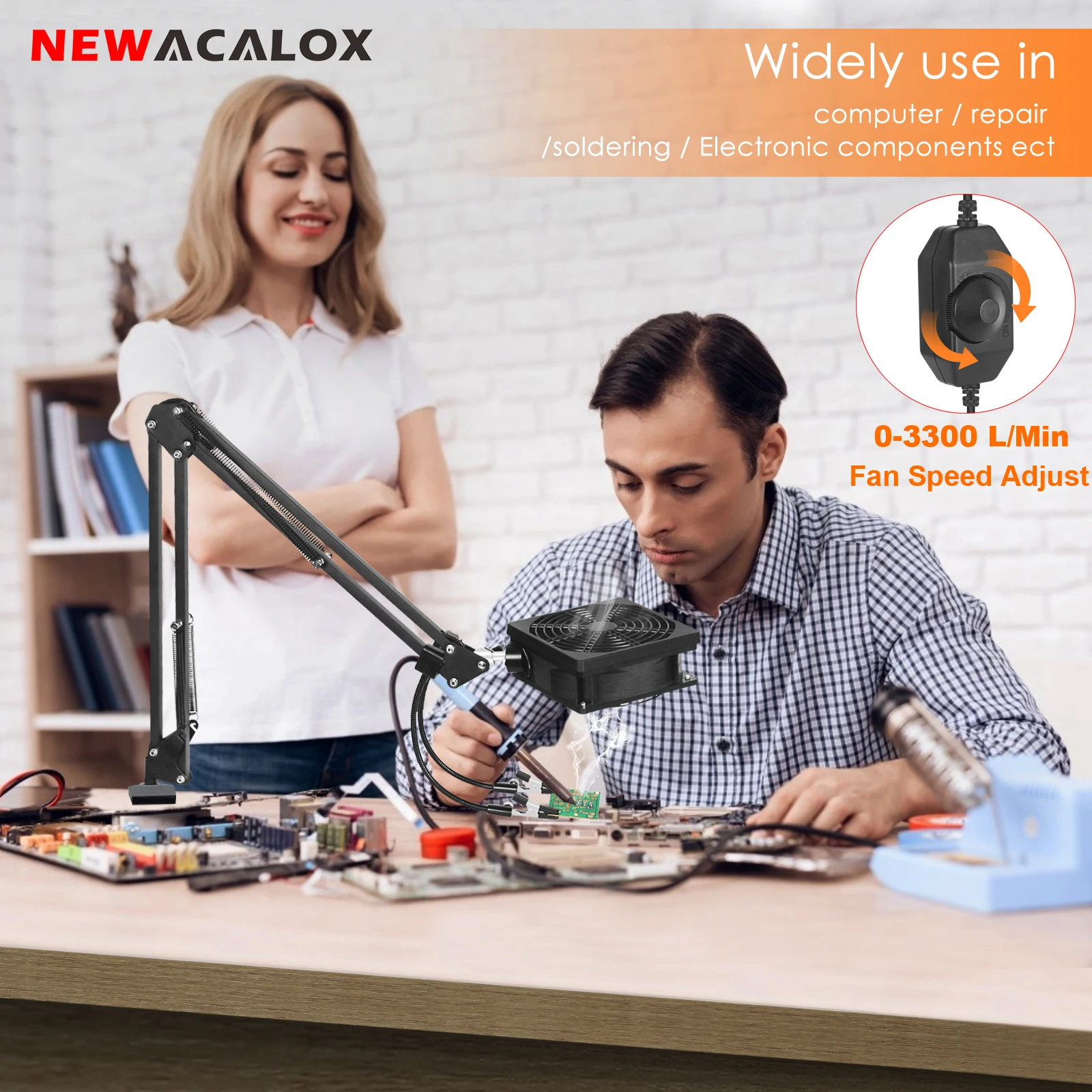 NEWACALOX Solder Fume Extractor 3 Stage Filtration Solder Smoke Absorber with 2 Flexible Arms for Soldering DIY Working Station