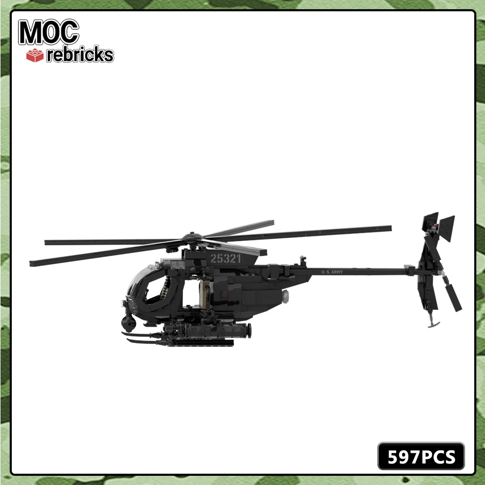 MOC Military Series Famous Games MH-6 Little Bird Helicopterts Building Block Model Set DIY Boy Toys Hobbies Holiday Gifts