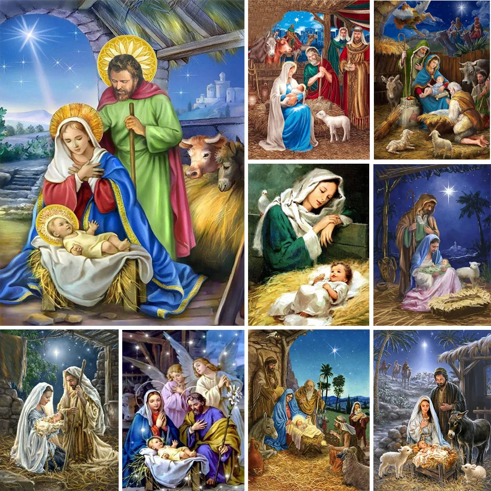 DIY Diamond Painting Jesus Born in the Manger Diamond Embroidery Religion Icon Cross Stitch Full Round Drill Mosaic Rhinestone