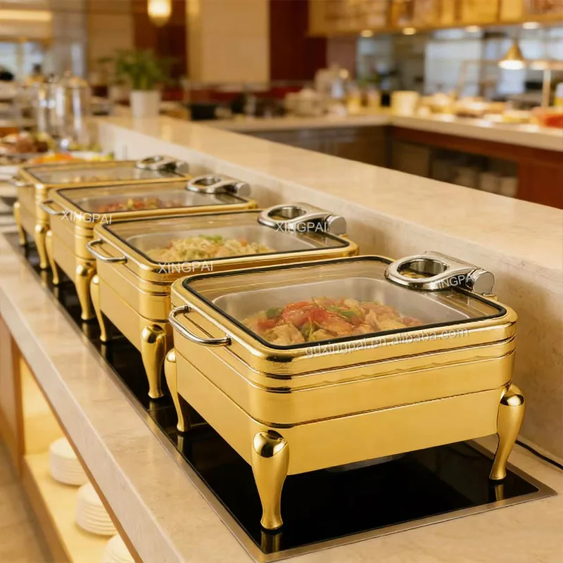 XINGPAI Stainless Steel 304 Chafing Dish Pour Buffet Royal Luxury Gold Chaffing Dish For Catering Hotel