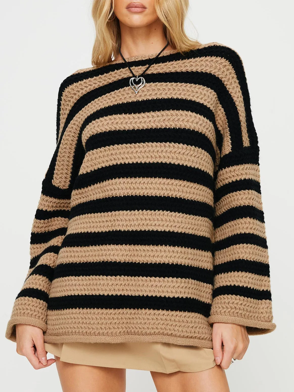 

Loose Women's Knitted Long Sve Crew Ne Stripe Sweater Casual Autumn Winter Pullover Faion Street Sle Cotton Blend Po...