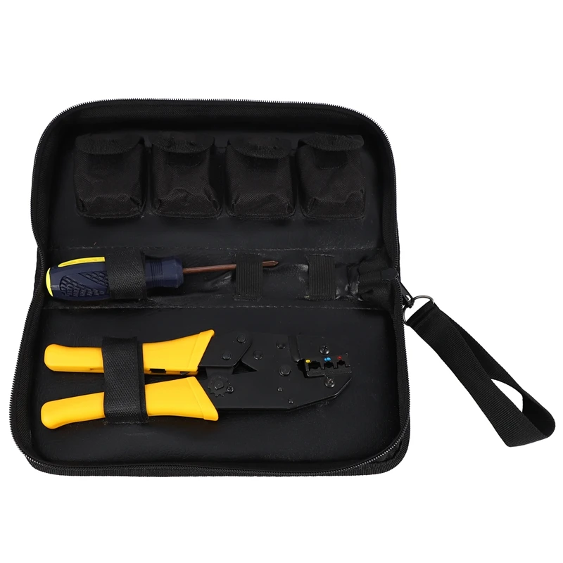 New Wire Crimper Set Decrustation Engineering Ratchet Terminal Crimping Plier Electrical Hand Tool With Screwdriver 4 Spare Term