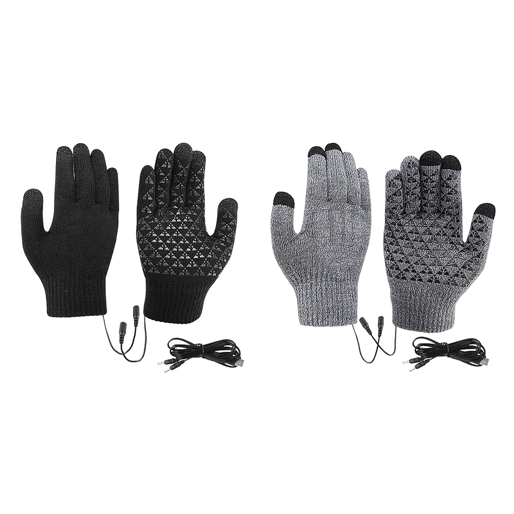 1-5 uds guantes de punto calentados por USB guantes de dedo completo guantes antideslizantes para pantalla táctil guantes de punto térmicos gruesos deportes al aire libre