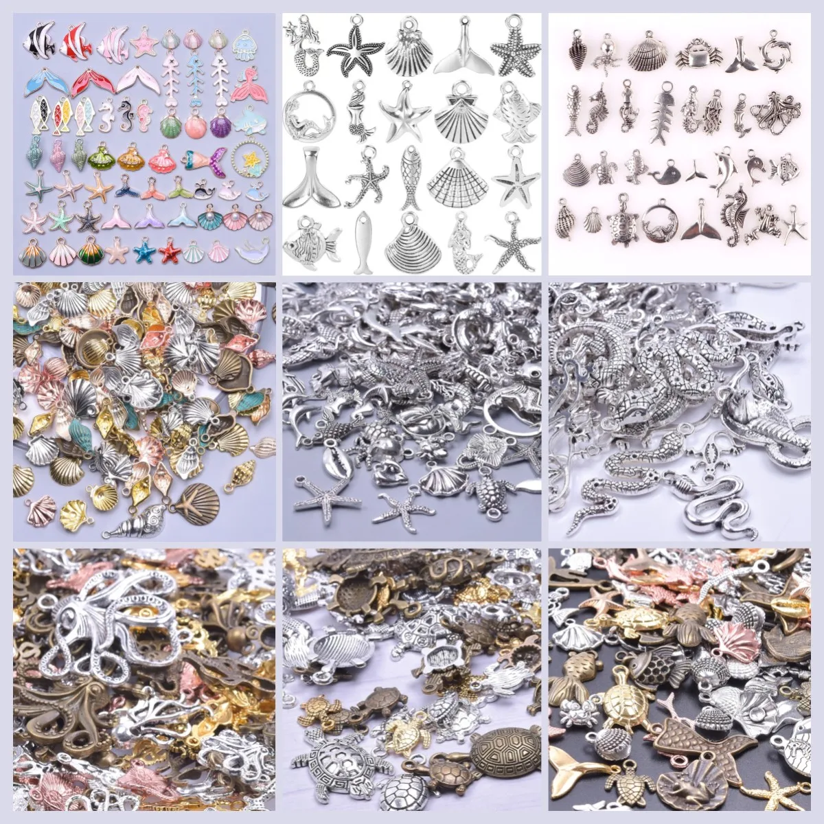 30 szt. Losowo mieszane Charms 500 + życie morskie Charms rybie rozgwiazdy wisiorek z muszli wdzięki żółwiowi wężowi do tworzenia biżuterii