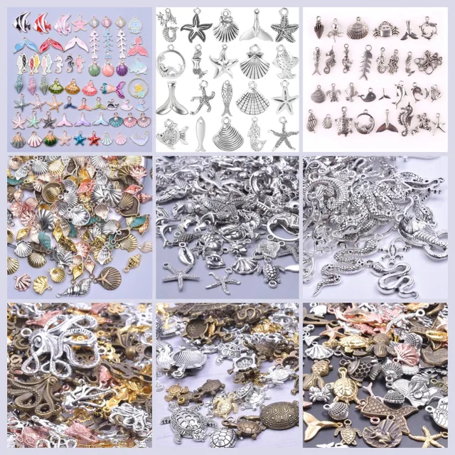 30 szt. Losowo mieszane Charms 500 + życie morskie Charms rybie rozgwiazdy wisiorek z muszli wdzięki żółwiowi wężowi do tworzenia biżuterii