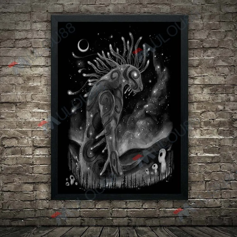 عظيم قديم واحد ومخلوق رعب خمر الرسم على لوحات القماش الجدارية الأحمر القلب شيطان مجردة ملصق فني وطباعة ديكور المنزل