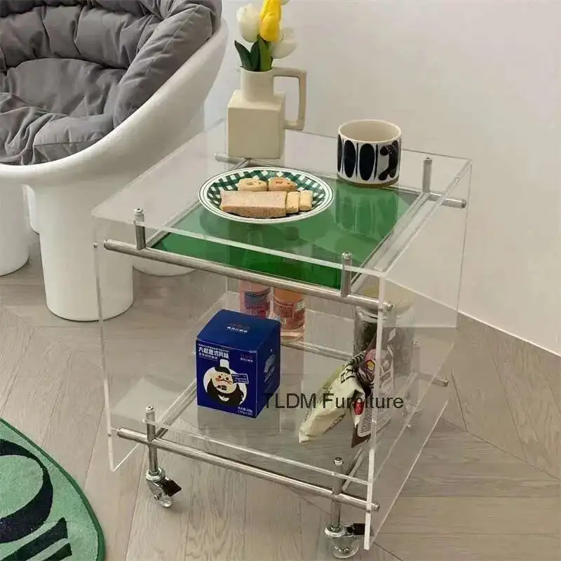 

Modern Minimalist Acrylic Small Coffee Table Furniture Living Room Sofa Side Tables Bedroom Movable Storage Rack Small Tables L