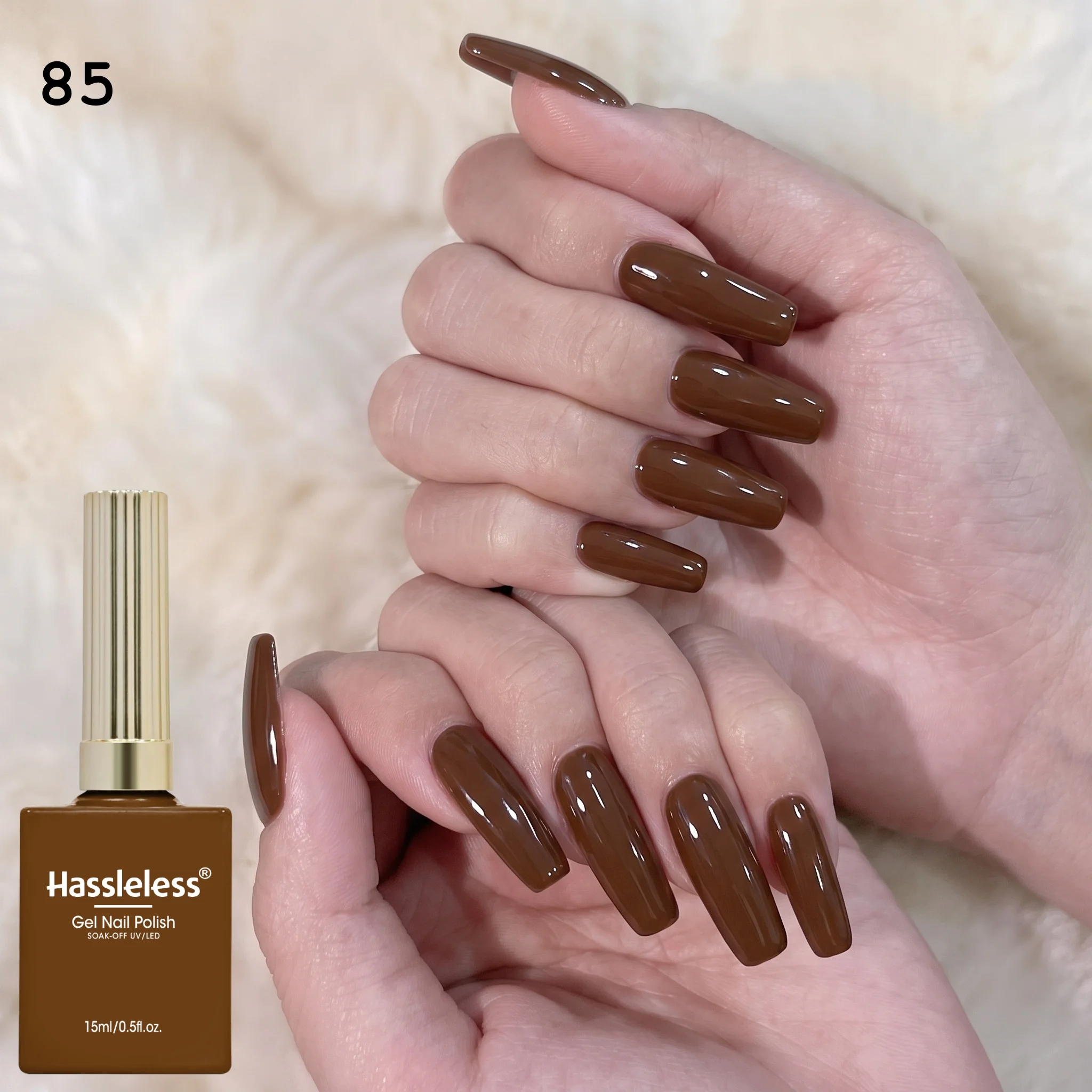 Hassleless Brown Gel Polish provides long-lasting shine, suitable for all face-to-face meetings and hands and feet, creating a stylish salon-quality manicure effect