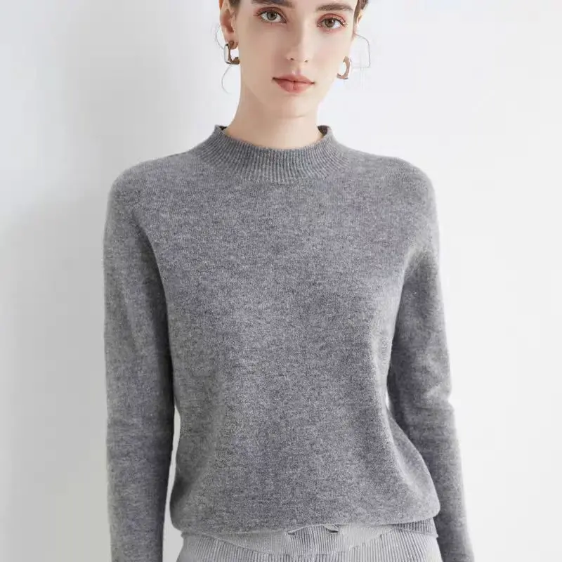 

Autumn And Winter Fashion Semi-High-Neck Knitted Sweater, Long-Sleeved Women's Pullover, Comfortable And Warm Sweater-0001