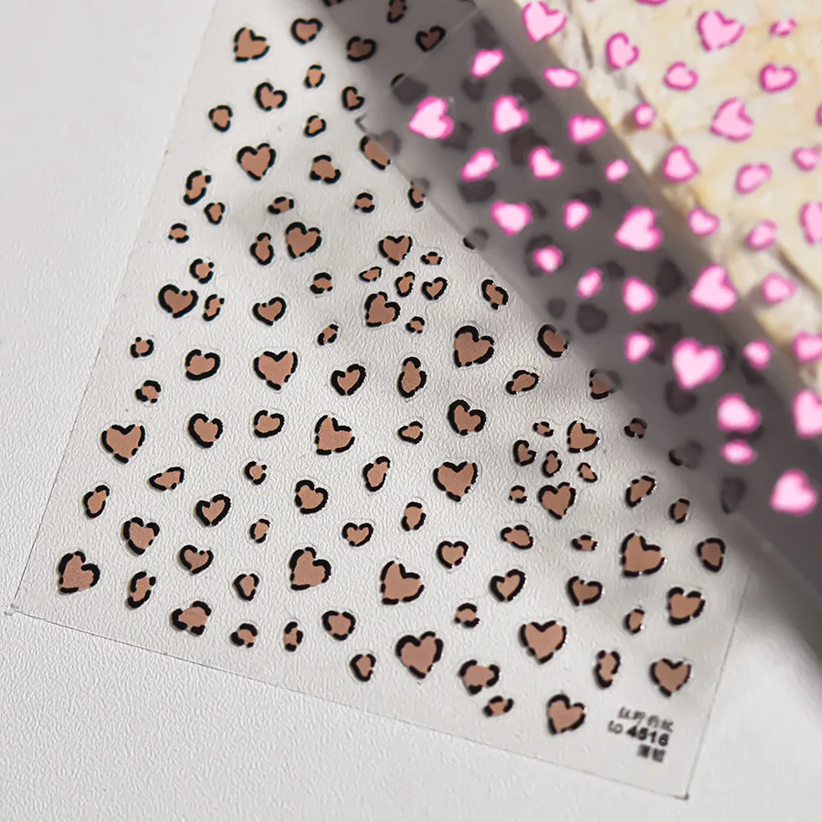 1pcs Pink Brown Love Heart Leopard Leopards Prints Nail Art 3D Decals Adhesive Sliders Nail Sticker Decoration For Manicure