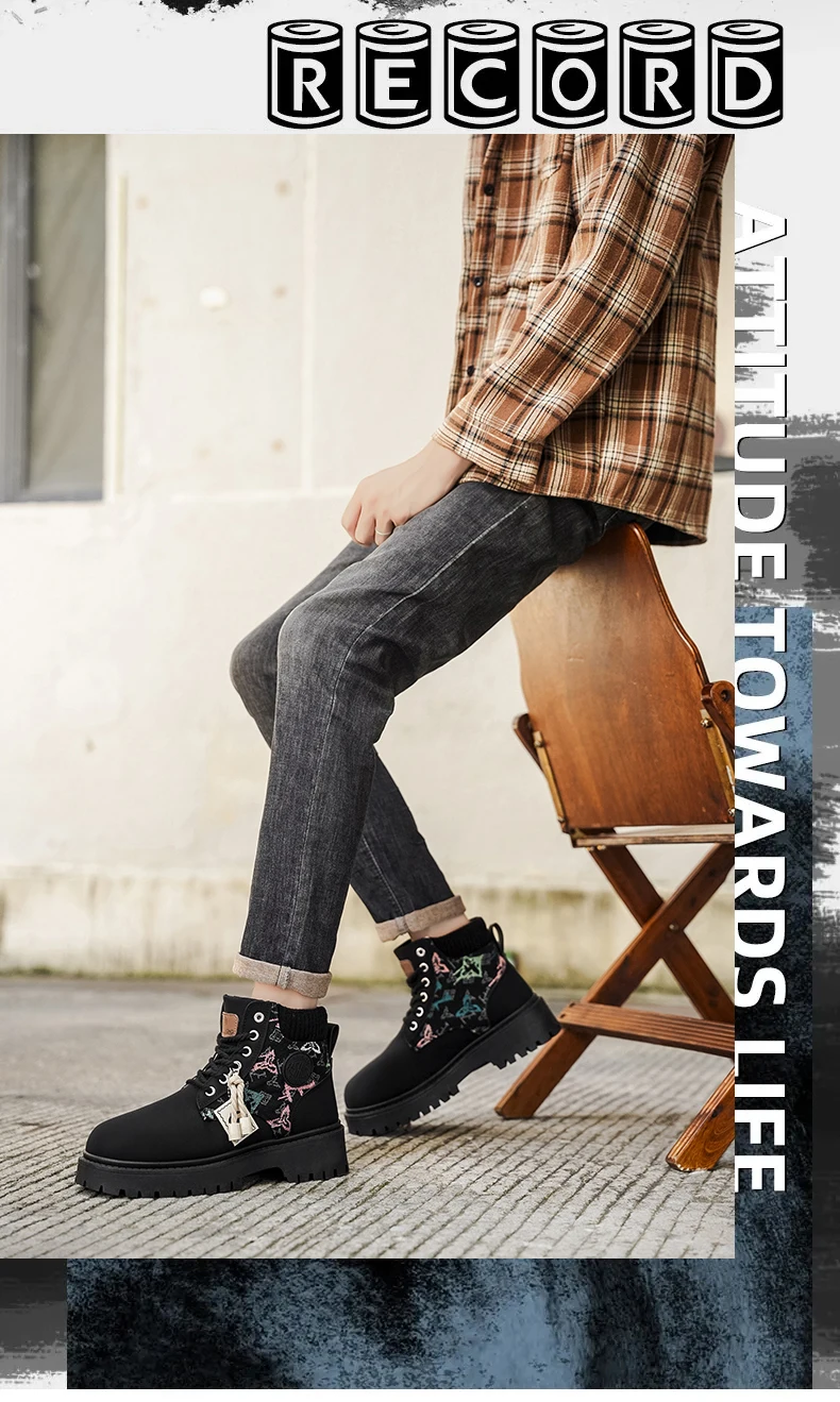 Herrenstiefel, klassische Alltagsschuhe für alle Jahreszeiten, mit breiter Zehenpartie, weiche Sohle, rutschfest, atmungsaktiv, vielseitig einsetzbar, hoher Schaft, bequeme Outdoor-Arbeitsstiefel. – Detail 3