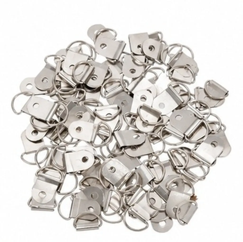 100Pcs Metal Picture Hangers D Ring Style Compact Space Saving Wall Photo Frame Hanging Rings for Home Office Gallery