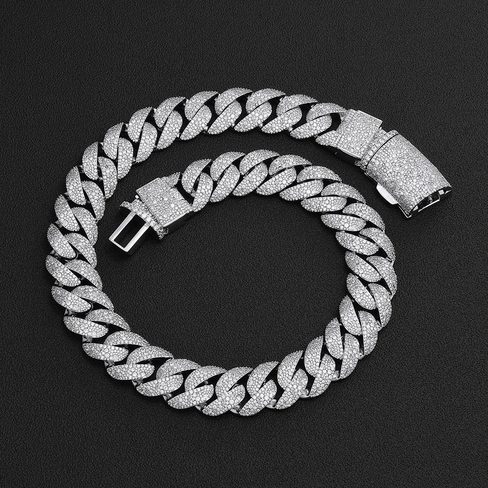 ESKEEM High Quality Men's 22mm Round Brilliant Cut Moissanite Cuban Link Chain Necklace 925 Sterling Silver Luxury Jewelry