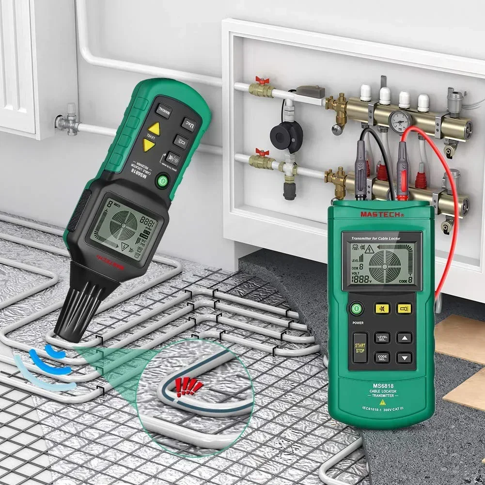 Imagem -02 - Fio Profissional Cabo Rastreador Metal Pipe Locator Detector Tester Linha Tracker Tensões 12400v Receptor Portátil Mastech-ms6818