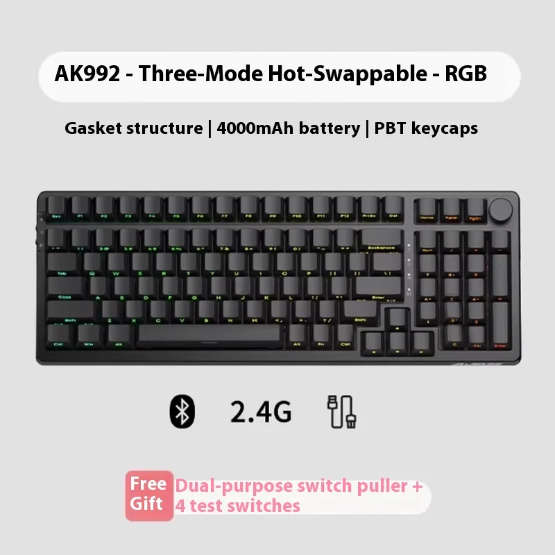 

New Ajazz Ak992 Third Mock Examination Mechanical Keyboard Wireless Customized Bluetooth E-Sports Game Green & Black Tea Axis
